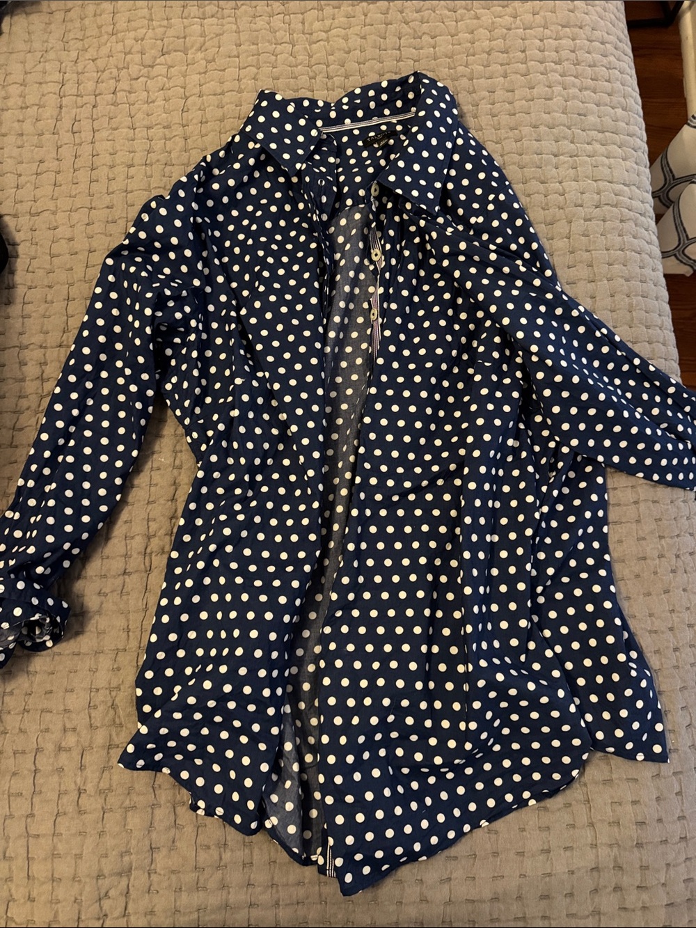 Talbots Navy and White Polka Dot Shirt Jacket